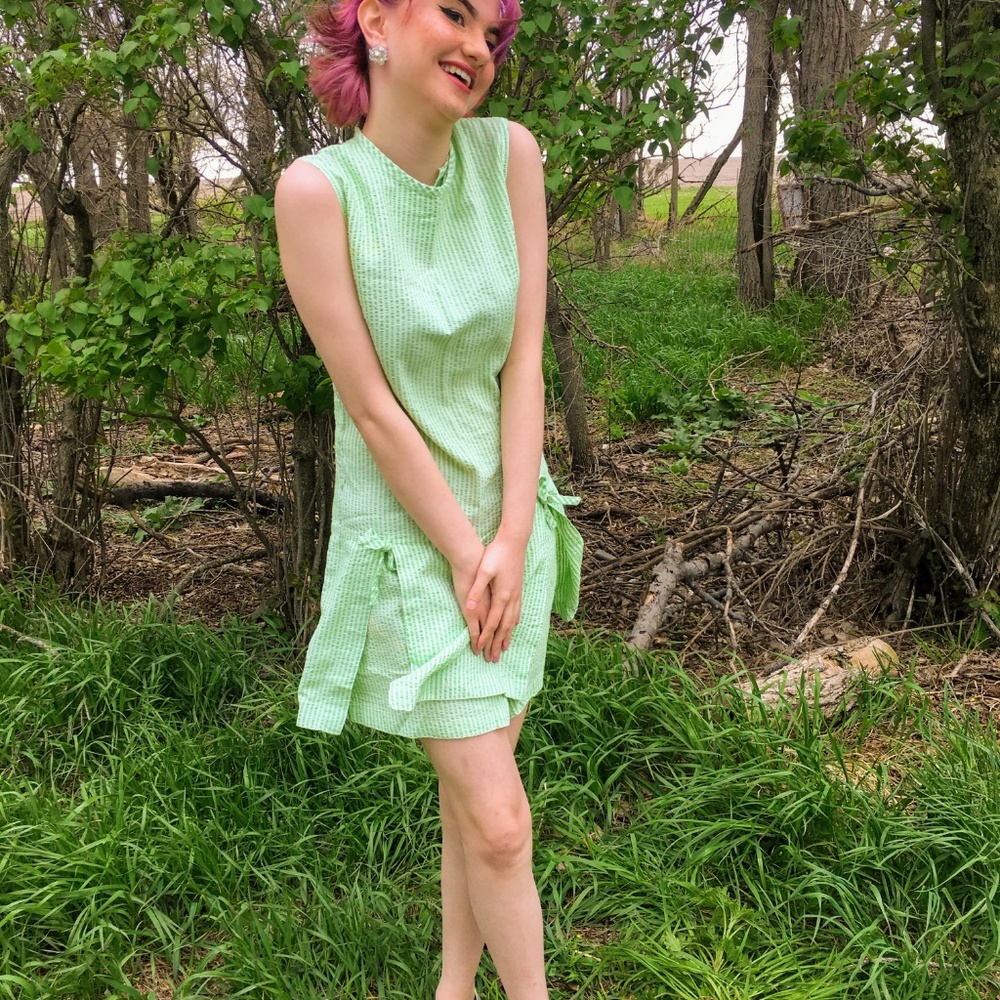 Vintage Green Seer Sucker Romper Dress Sears - Picture 4 of 8